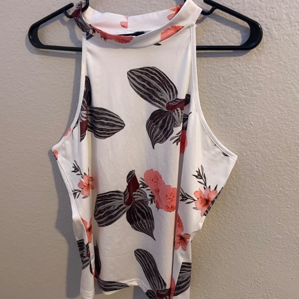 Floral Tank Top - White and Pink